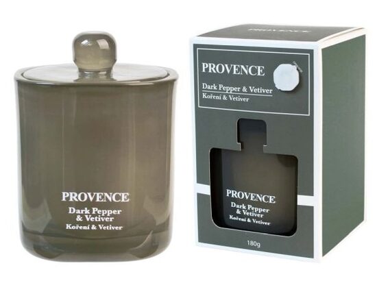 Provence Aromātiskā svece stikla traukā ar stikla vāku Pepper&Vetiver