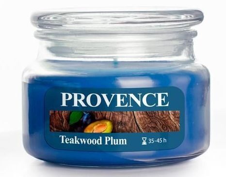 Provence Aromātiskā svece stikla traukā 8cm Tīkkoks plūme