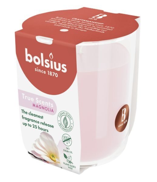 Bolsius aromātiska svece stikla traukā  Ø7.3x8cm Magnolija