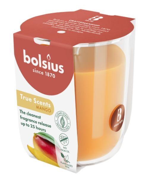 Bolsius aromātiska svece stikla traukā  Ø7.3x8cm Mango