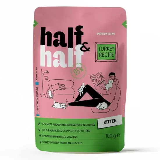 Half konservi kaķēniem ar tītaru želejā 100 g (uz vietas)