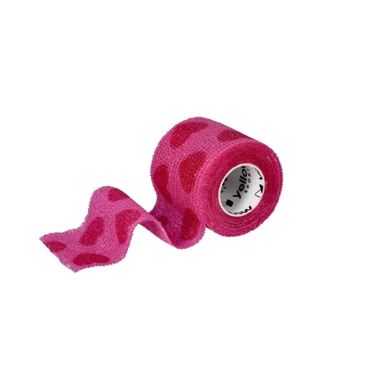 Elastic self-adhesive tape Zarys yellowBAND, non-sterile, 5cmx4.5m pink hearts N1