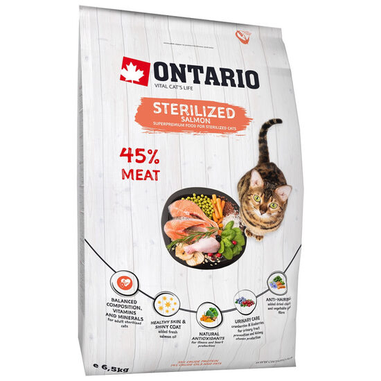 Sausā kaķu barība Ontario Cat Sterilised Salmon 6,5kg