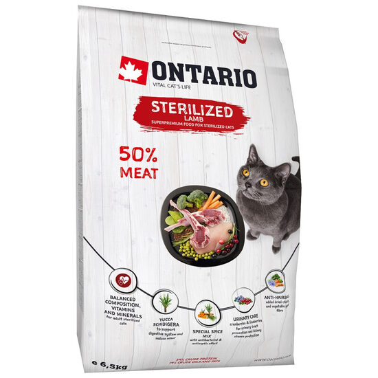 Sausā barība kaķiem Ontario Cat Sterilised Lamb 6,5kg