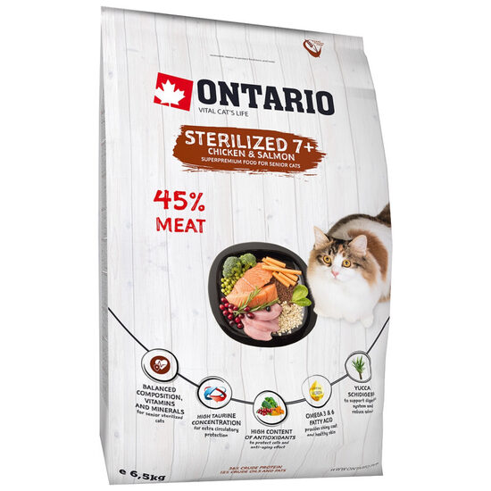 Sausā barība kaķiem Ontario Cat Sterilised 7+ 6.5 kg