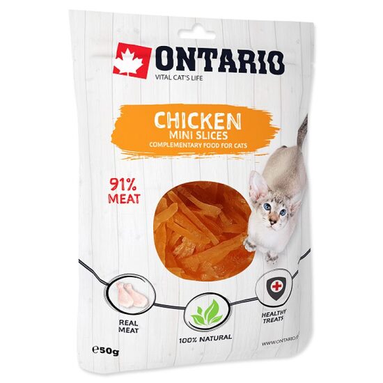 Gardumi kaķiem Ontario Cat Mini Chicken Slices 50g
