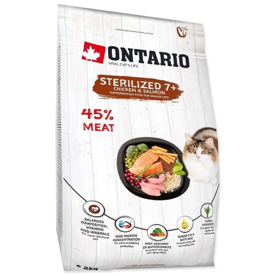 Sausā barība kaķiem Ontario Cat Sterilised 7+ 2kg