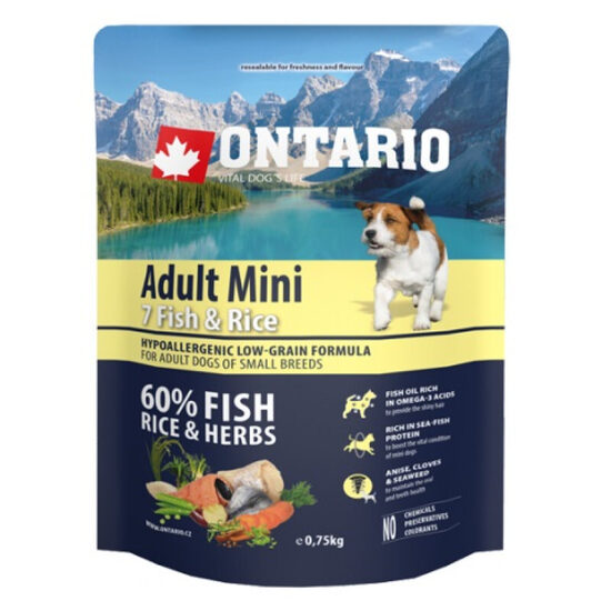 Dog dry food Ontario Dog Adult Mini Fish and Rice 750 g
