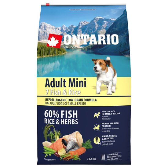 Dog dry food Ontario Dog Adult Mini Fish and Rice 6,5 kg