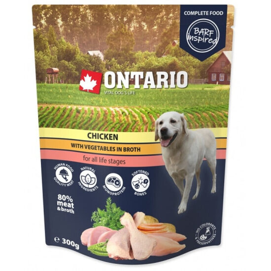 Konservi suņiem Ontario Dog Chicken with vegetables in broth 0,3kg