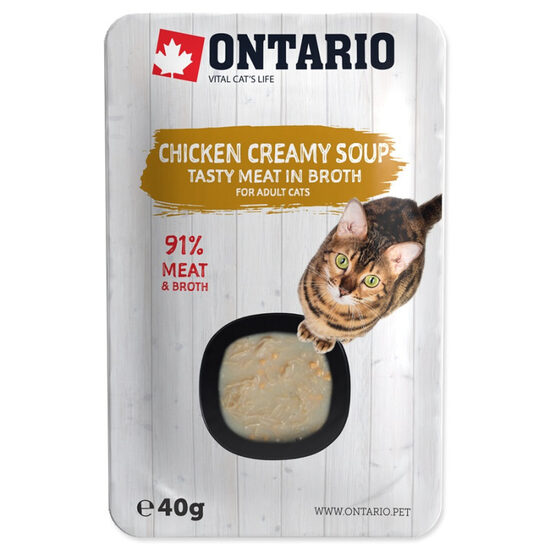 Konservi zupa kaķiem Ontario Soup Adult Chicken and Cheese with Rice 40g