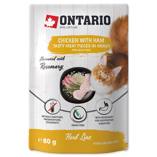 Konservi kaķiem Ontario Herb Chicken with Ham, Rice and Rosemary 80g