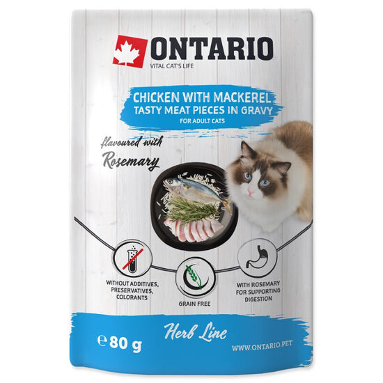 Konservi kaķiem Ontario Herb Chicken with Mackerel, Rice and Rosemary 80g