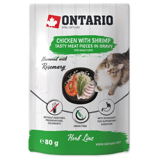 Konservi kaķiem Ontario Herb Chicken with Shrimps, Rice and Rosemary 80g