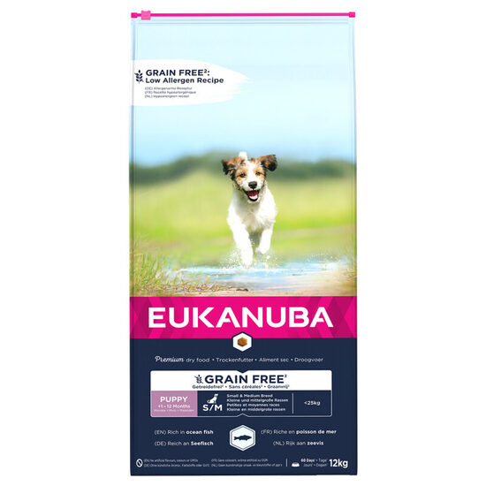 Dog dry food Eukanuba Puppy & Junior Small & Medium Grain free ocean fish 12 kg