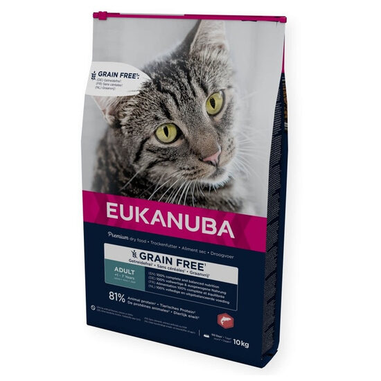 Sausā barība kaķiem Eukanuba CAT Adult GRAIN FREE Salmon 10 kg