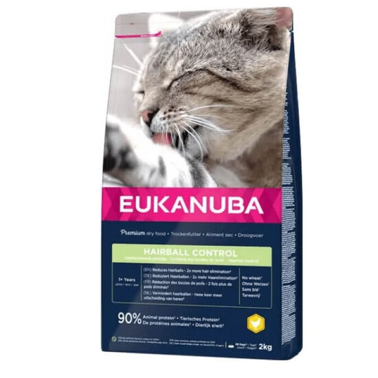 Sausā barība kaķiem Eukanuba Cat Adult Hairball Control Chicken 2 kg