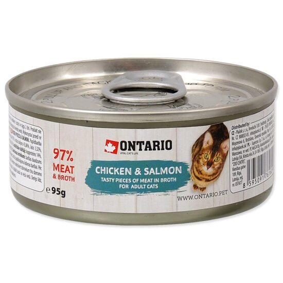 Konservi kaķiem Ontario Chicken Pieces+Salmon 95g