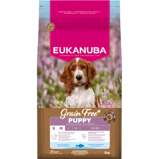 Dog dry food Eukanuba Puppy & Junior Small & Medium Grain free ocean fish 3 kg