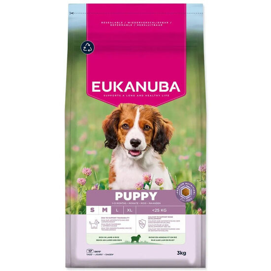 Dog dry food Eukanuba Puppy & Junior Small & Medium Lamb & Rice 3 kg
