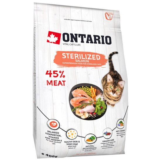 Sausā kaķu barība Ontario Cat Sterilised Salmon 0,4kg