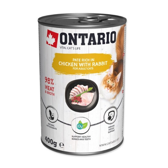 Konservi kaķiem Ontario Cat can Chicken with Rabbit flavoured with Cranberries 400g