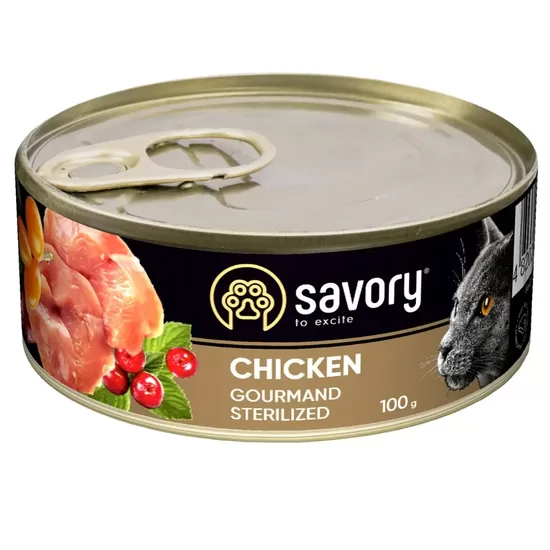 Savory konservi kaķiem ar vistas gaļu Adult Sterilised Chicken 100 g (uz vietas)