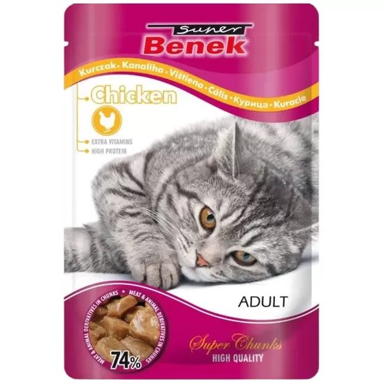 Konservi Super Benek Pouch kaķiem ar vistas gaļu gabaliņi mērcē 100 g