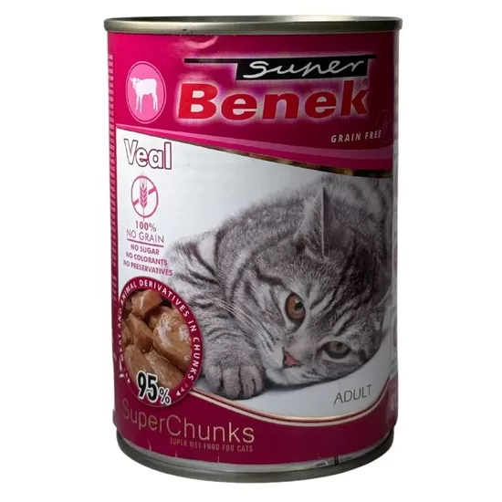 Super Benek canned cat food chunks with veal in gravy 415 g