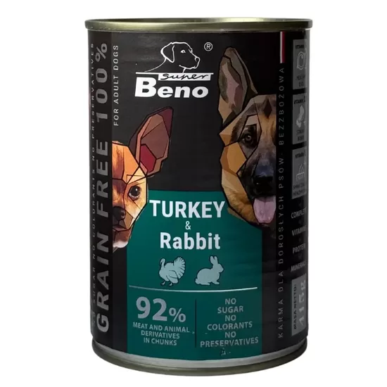 Konservi Super Beno suņiem gabaliņi ar tītara un truša gaļu mērcē 415 g