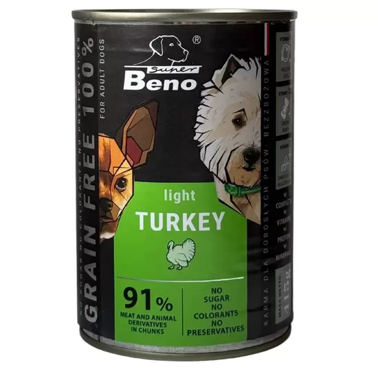 Konservi Super Beno suņiem gabaliņi ar tītara gaļu mērcē 415 g