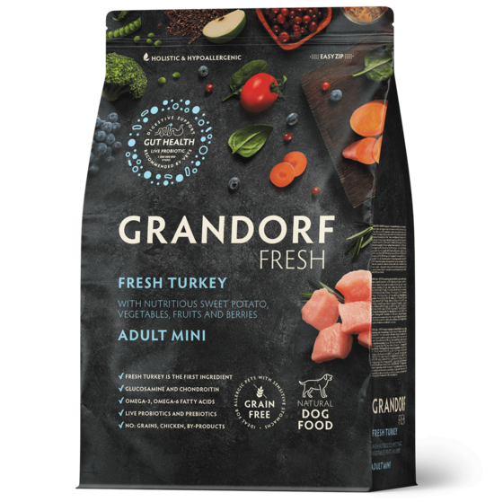 Grandorf Fresh Turkey Adult Mini 1 kg dog dry food turkey meat with sweet potatoes