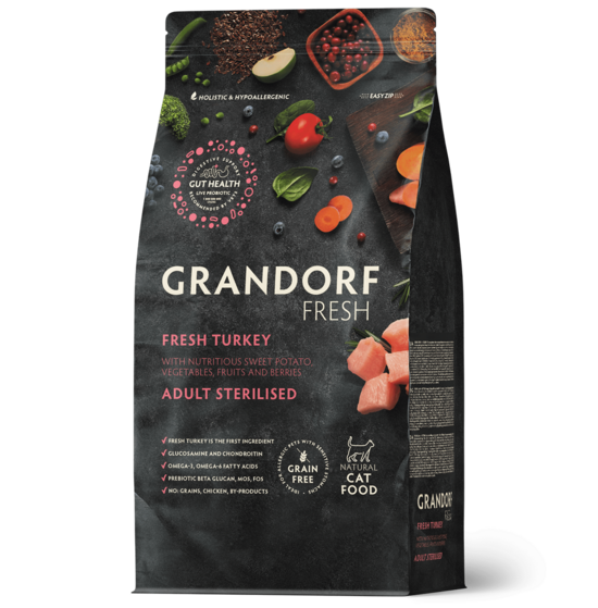 Grandorf Fresh Turkey Adult Sterilised 2 kg sausā kaķu barība