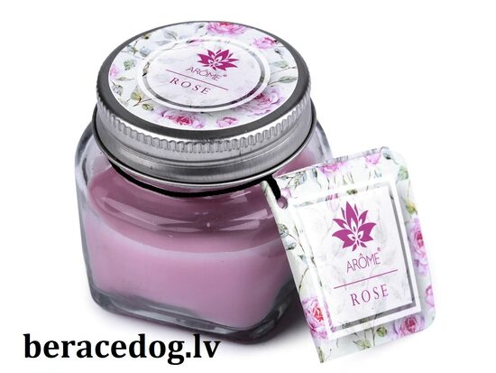 Aromātiskā svece stikla burciņā ar vārda plāksnīti 28 g ROZE (Uz vietas)