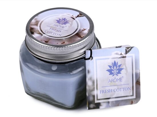 Aromātiskā svece stikla burciņā ar vārda plāksnīti 28 g FRESH COTTON (Uz vietas)