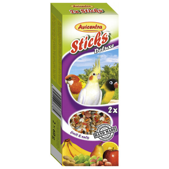 Papildbarība putniem Avicentra Sticks fruit, nutty for small parrots 2x60g