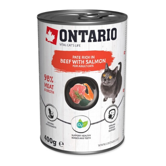 Konservi kaķiem Ontario Cat can Beef with Salmon flavoured with Spirulina 400g