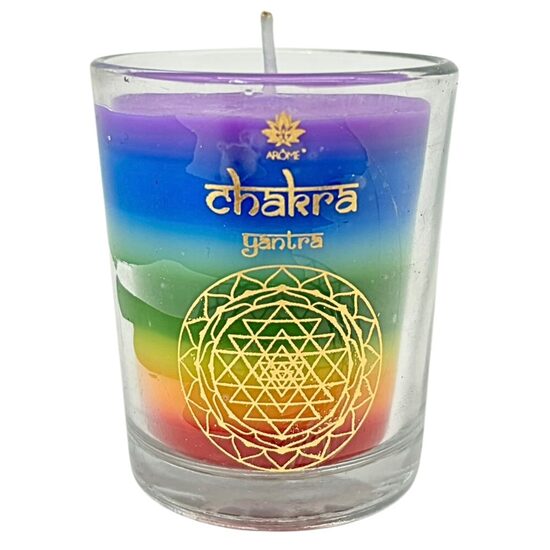 Svece 60 g stikla traukā 7 čakras Sandalkoks
