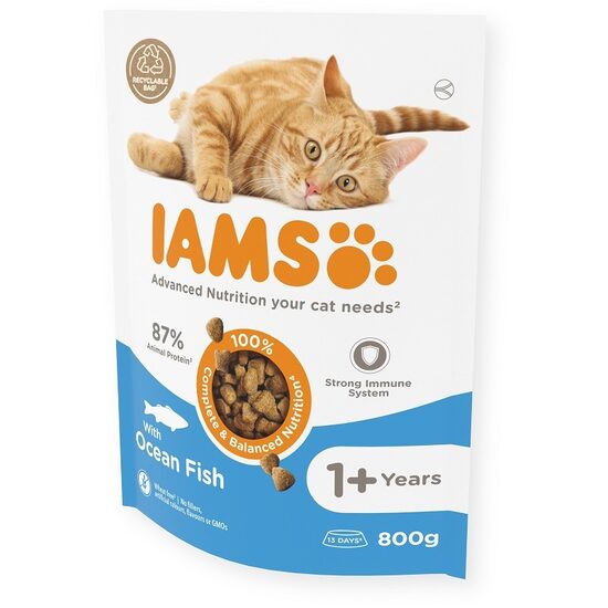 Sausā barība kaķiem IAMS cat adult ocean fish 800g