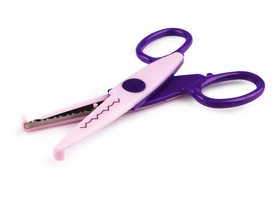 Bērnu šķēres ar radošu viļņojumu un zobiņiem 13 cm rozā-violets (uz vietas)
