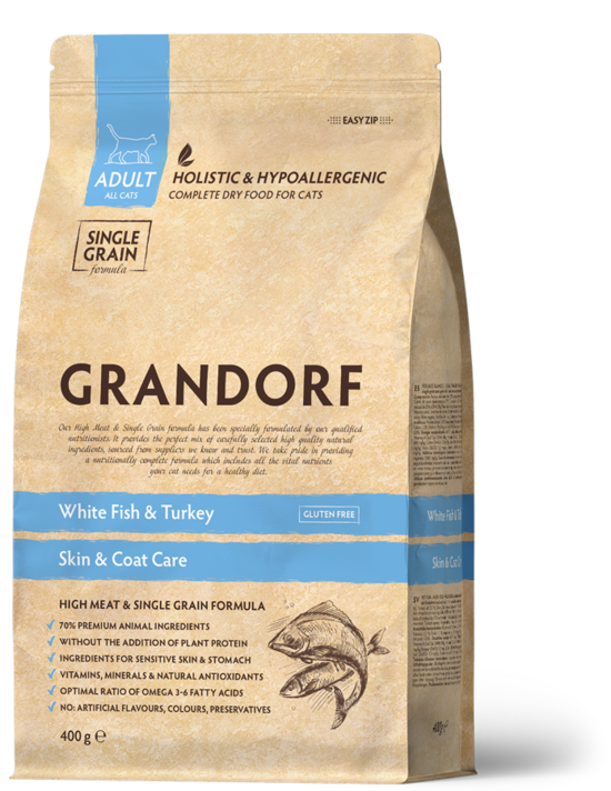 Grandorf White Fish Adult Skin & Coat 400 g sausā kaķu barība