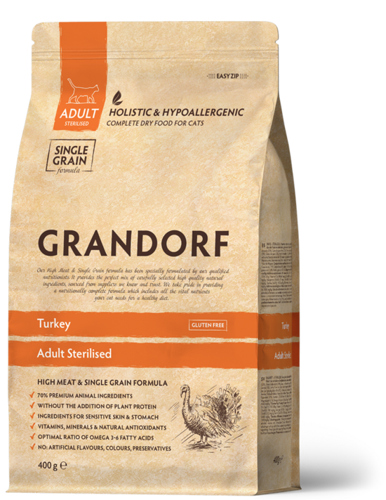 Grandorf Turkey Adult Sterilised 400 g sausā kaķu barība