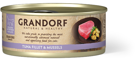 Grandorf Tuna Fillet & Mussels 70g konservi kaķiem 