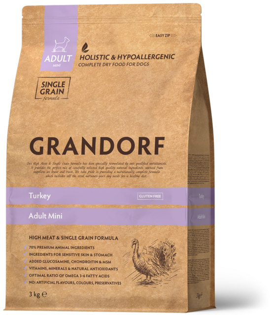 Grandorf Turkey Adult Mini Breeds 3 kg dog dry food