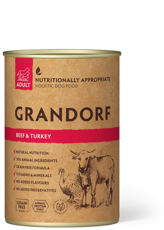 Grandorf Dog Beef & Turkey 400g suņu konservi