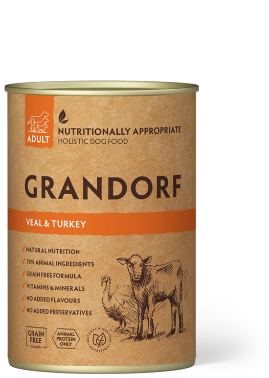 Grandorf Dog Veal & Turkey 400g suņu konservi