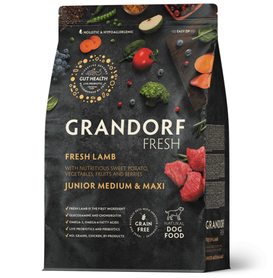 Grandorf Fresh Lamb Junior Medium & Maxi 3 kg dog dry food lamb meat with sweet potatoes