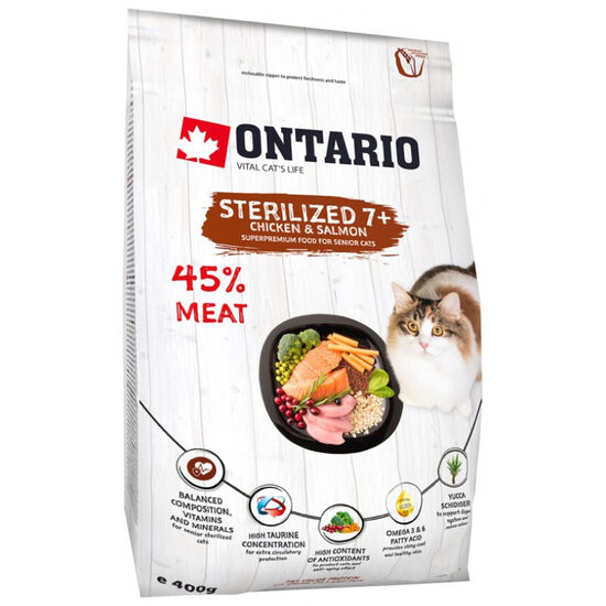 Sausā barība kaķiem Ontario Cat Sterilised 7+ 0,4kg