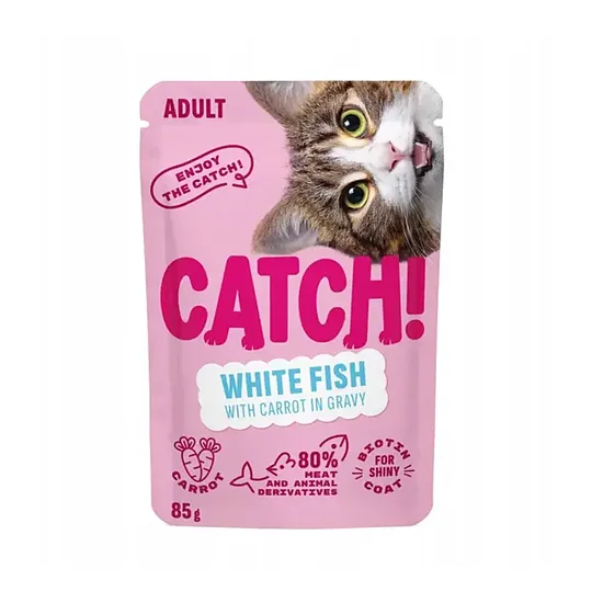 Catch! Mitrā barība pieaugušiem kaķiem ar balto zivi un burkāniem mērcē 85g