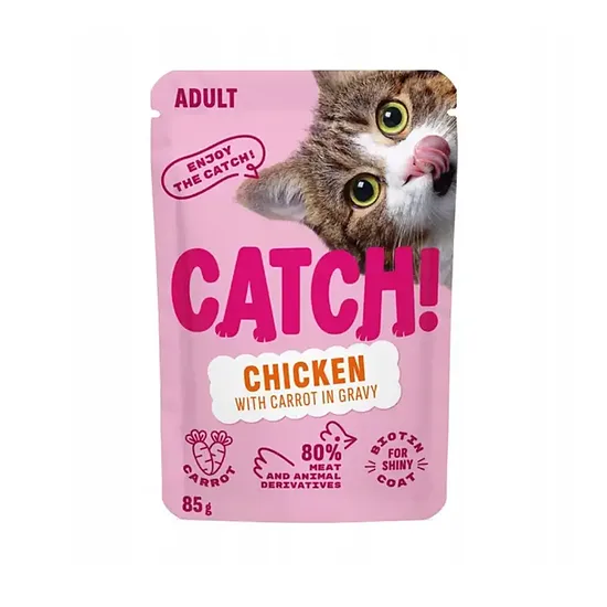 Catch! Mitrā barība pieaugušiem kaķiem ar vistu un burkāniem mērcē 85 g